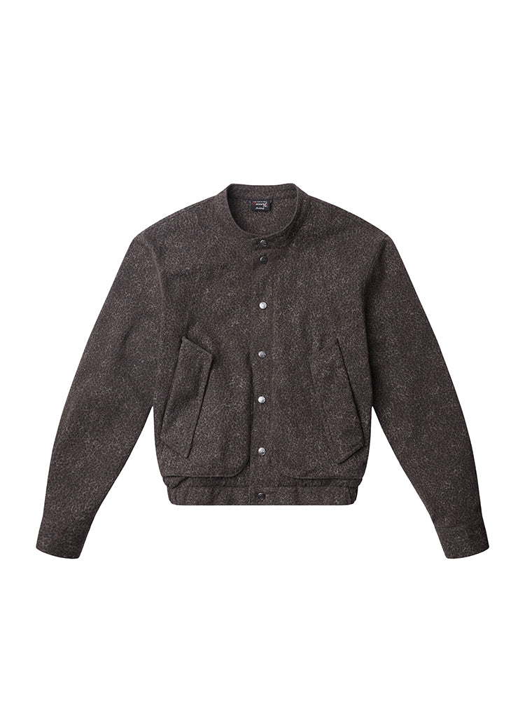 RECORDS INC. LEO Washed Distressed Leopard Stand-Collar Jacket