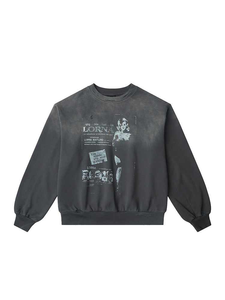 RECORDS INC. LORNA* Washed Graphic Crewneck Sweatshirt
