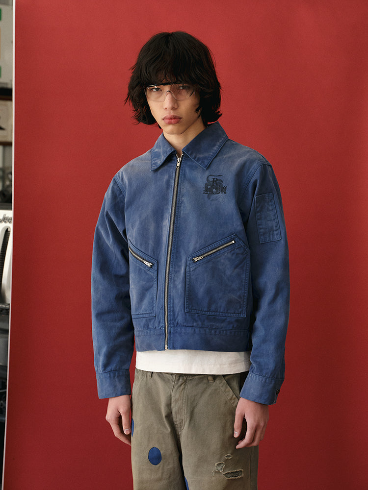 RECORDS INC. Washed Distressed Racing Jacket