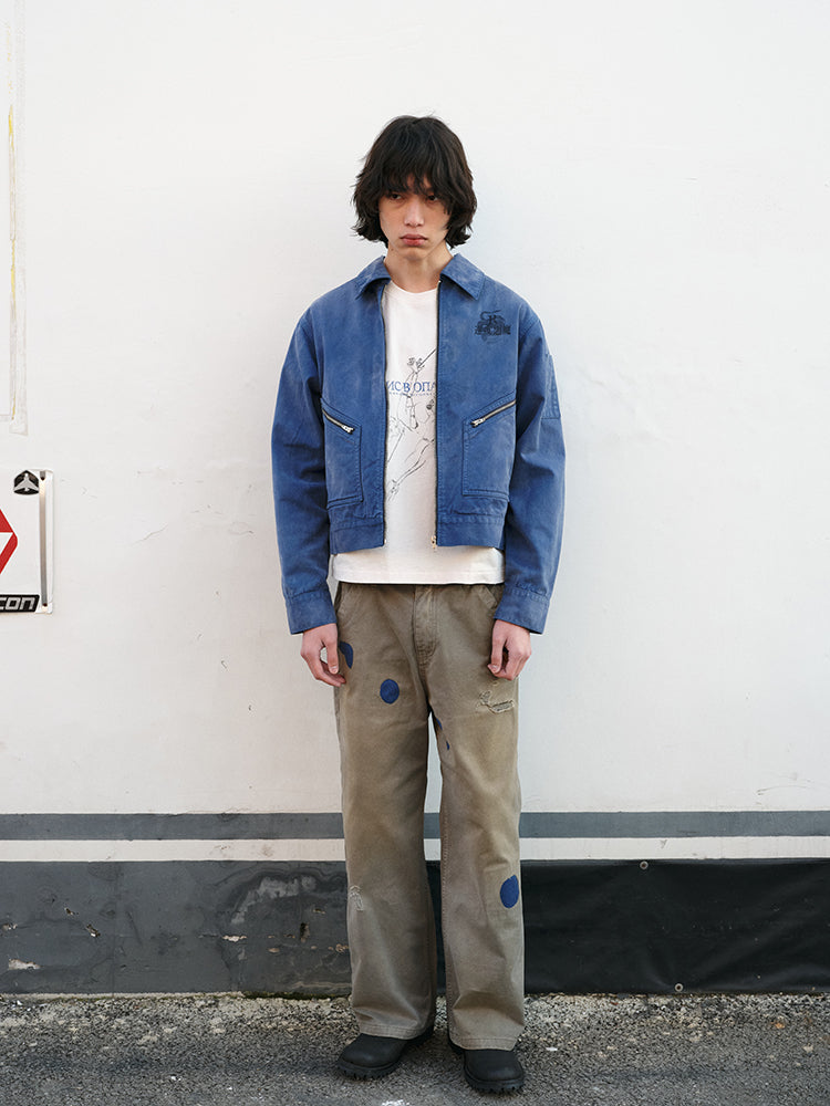 RECORDS INC. Washed Distressed Racing Jacket