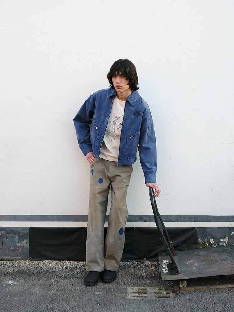 RECORDS INC. Washed Distressed Racing Jacket