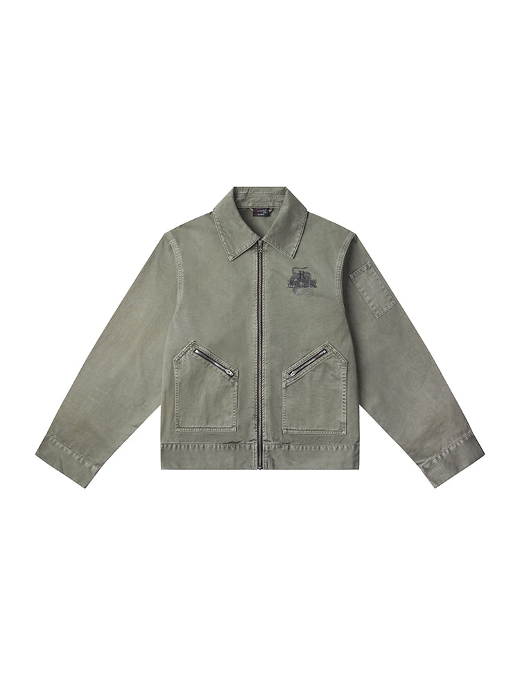 RECORDS INC. Washed Distressed Racing Jacket