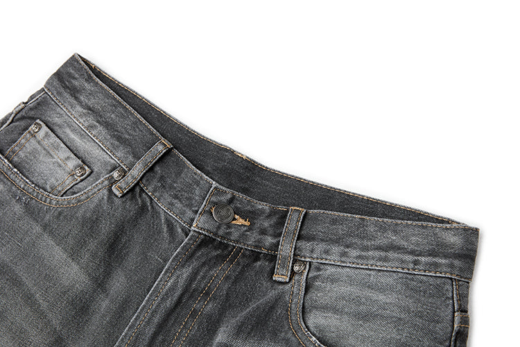 RECORDS INC. ALONZO* BLOW-OUT Gray Heavily Distressed Jean