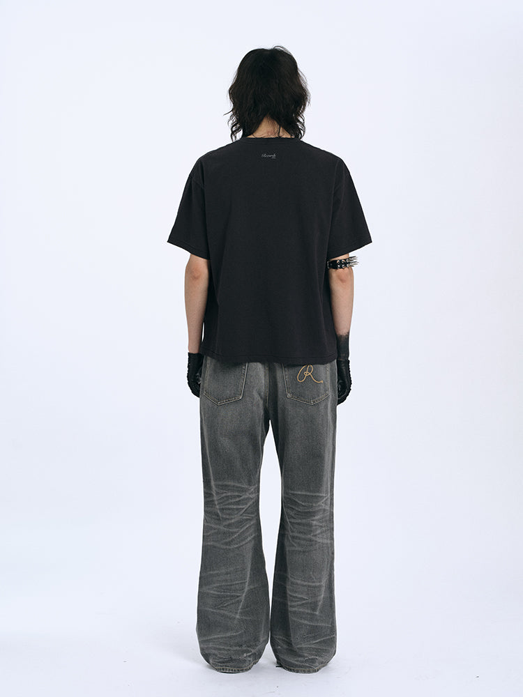 RECORDS INC. ALONZO* BLOW-OUT Gray Heavily Distressed Jean