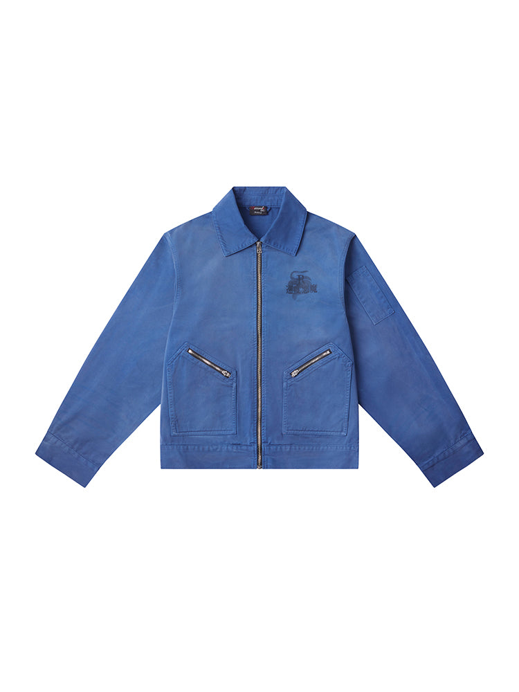 RECORDS INC. Washed Distressed Racing Jacket