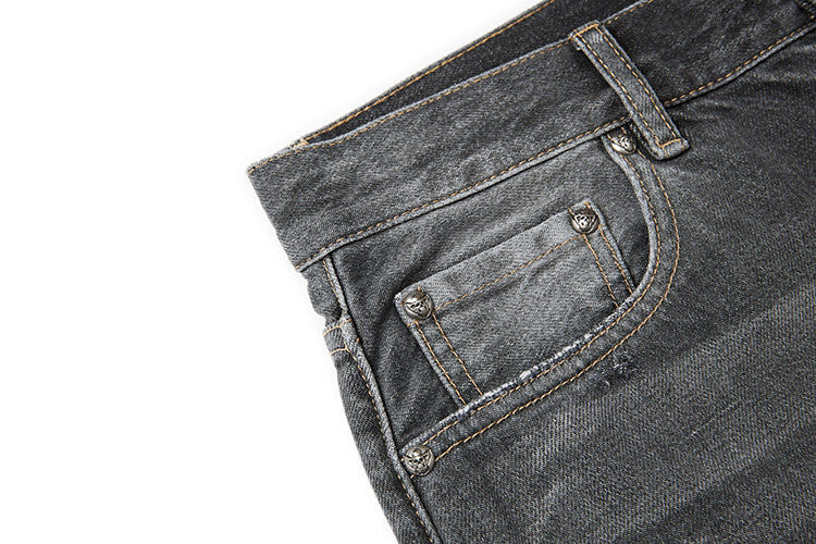 RECORDS INC. ALONZO* BLOW-OUT Gray Heavily Distressed Jean