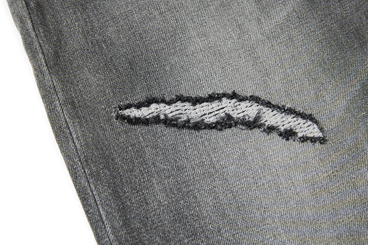 RECORDS INC. ALONZO* BLOW-OUT Gray Heavily Distressed Jean