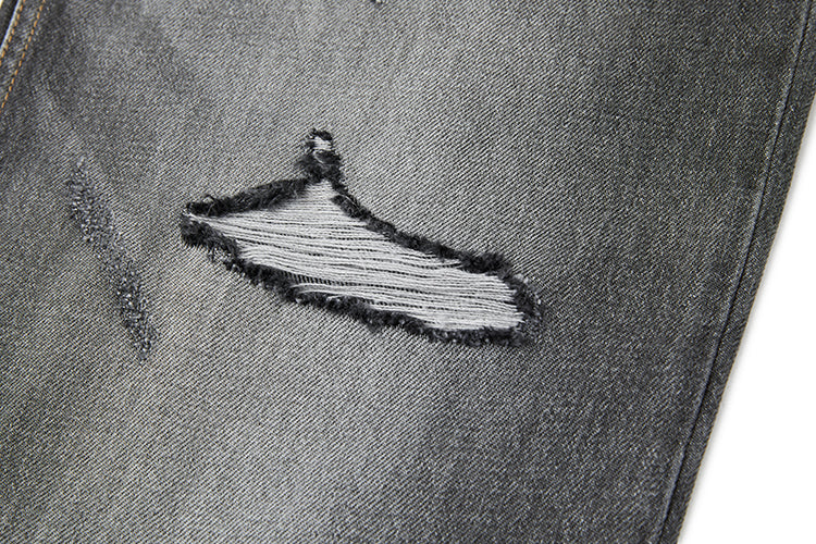 RECORDS INC. ALONZO* BLOW-OUT Gray Heavily Distressed Jean