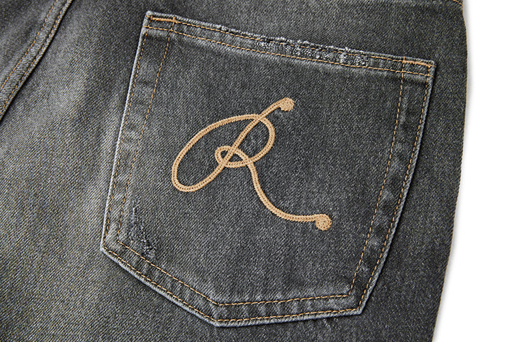 RECORDS INC. ALONZO* BLOW-OUT Gray Heavily Distressed Jean