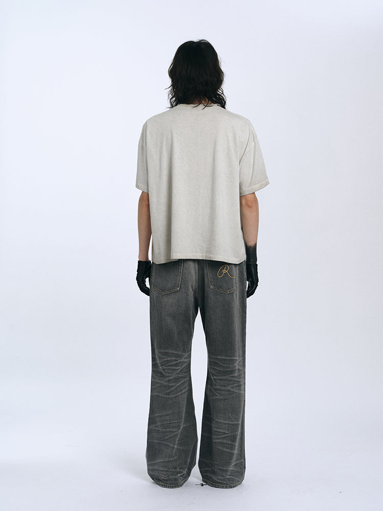 RECORDS INC. ALONZO* BLOW-OUT Gray Heavily Distressed Jean