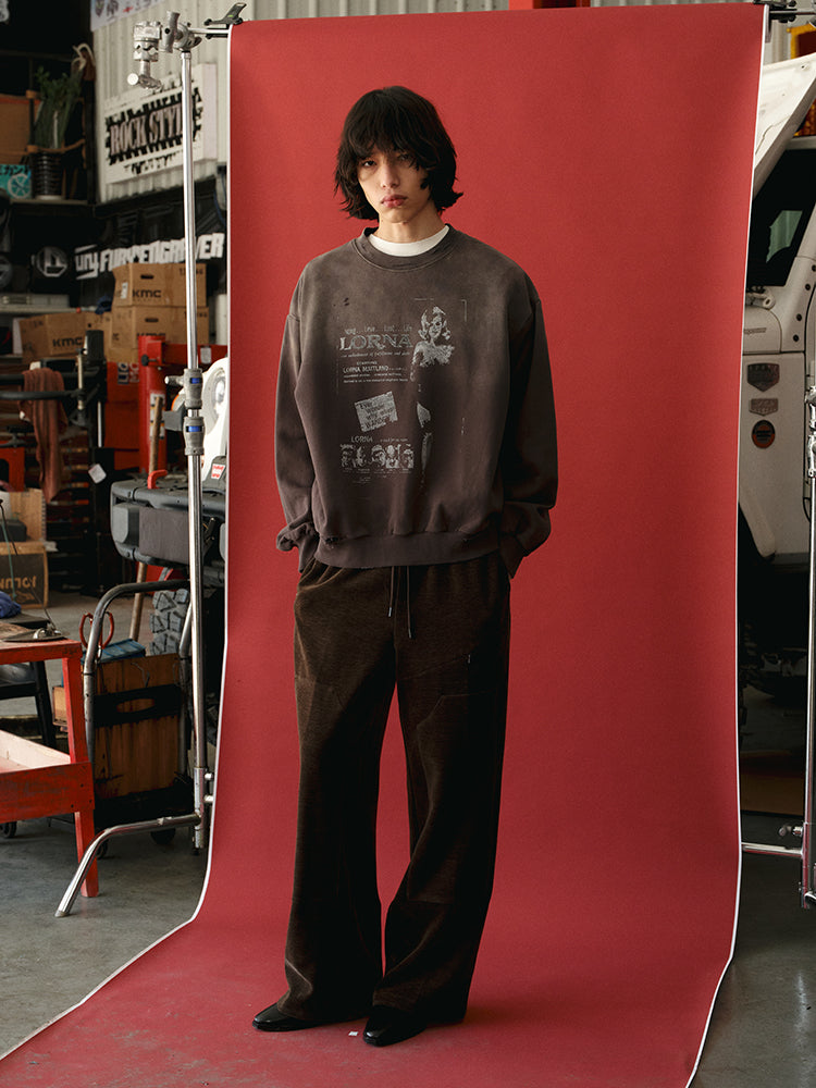 RECORDS INC. LORNA* Washed Graphic Crewneck Sweatshirt