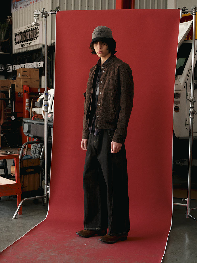 RECORDS INC. LEO Washed Distressed Leopard Stand-Collar Jacket
