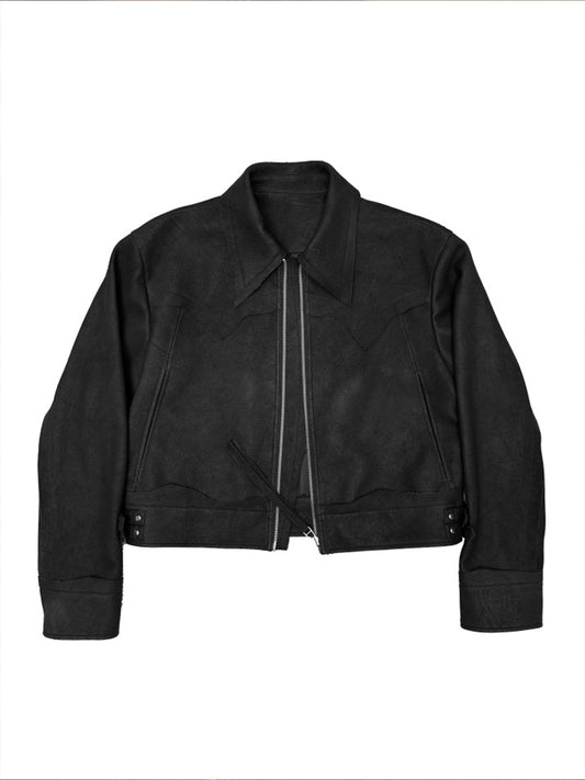 'KUMO' RAW EDGE BLISTERED LAMBSKIN LEATHER JACKET