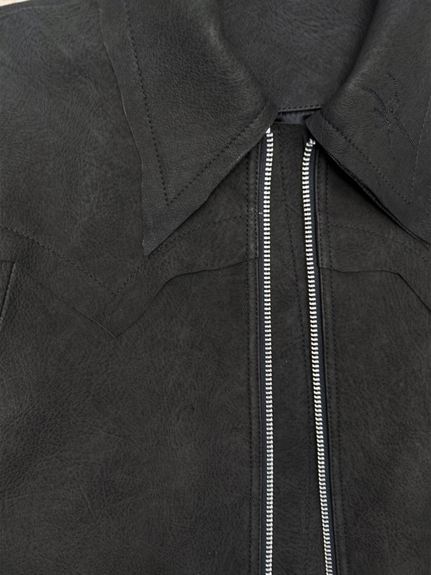 'KUMO' RAW EDGE BLISTERED LAMBSKIN LEATHER JACKET