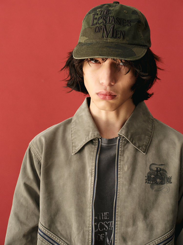 RECORDS INC. Washed Distressed Racing Jacket