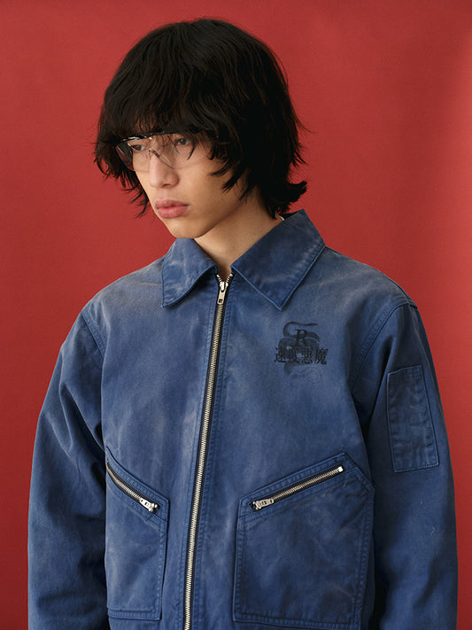 RECORDS INC. Washed Distressed Racing Jacket
