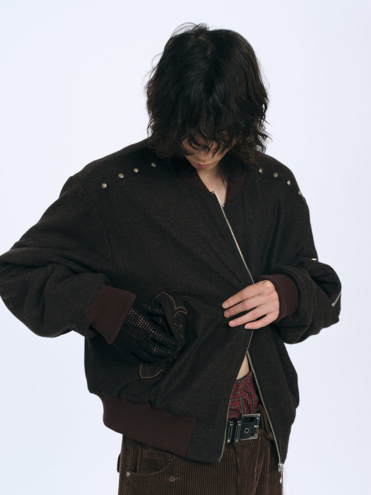 RECORDS INC. CLAY* Bomber Padded Baseball Jacket